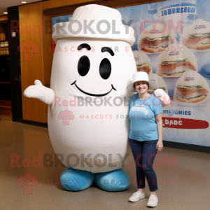 White Bagels mascot costume character dressed with a Mom Jeans and Hats