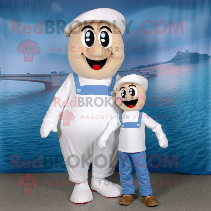 White Bagels mascot costume character dressed with a Mom Jeans and Hats White Bagels mascot costume character dressed with a Mom Jeans and Hats