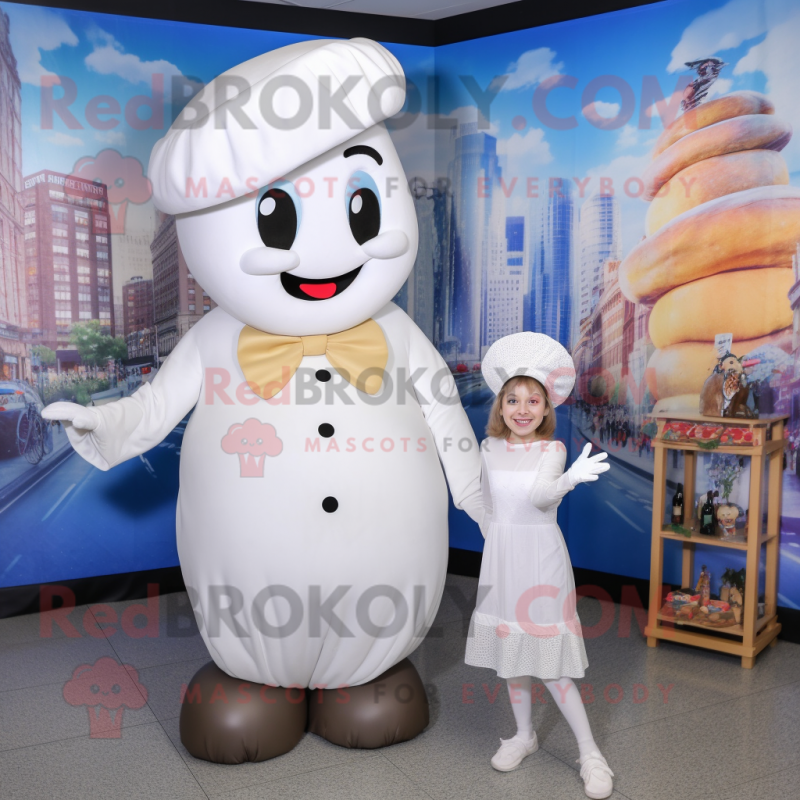 White Bagels mascot costume character dressed with a Mom Jeans and Hats