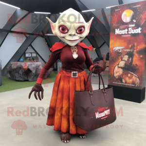 Rust Vampire mascot costume character dressed with a Pencil Skirt and Handbags