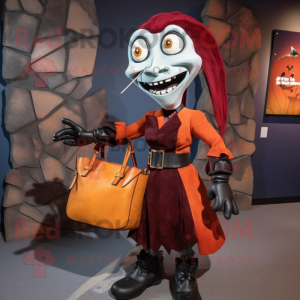 Rust Vampire mascot costume character dressed with a Pencil Skirt and Handbags