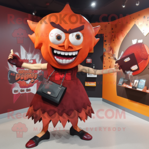 Rust Vampire mascot costume character dressed with a Pencil Skirt and Handbags