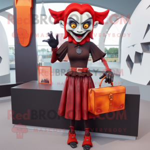 Rust Vampire mascot costume character dressed with a Pencil Skirt and Handbags
