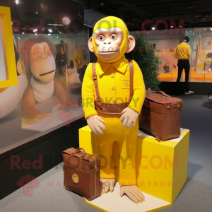 Yellow Chimpanzee mascot costume character dressed with a Pencil Skirt and Handbags