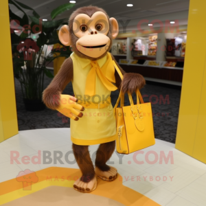 Yellow Chimpanzee mascot costume character dressed with a Pencil Skirt and Handbags
