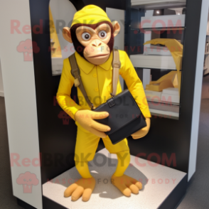 Yellow Chimpanzee mascot costume character dressed with a Pencil Skirt and Handbags