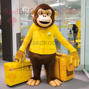 Yellow Chimpanzee mascot costume character dressed with a Pencil Skirt and Handbags