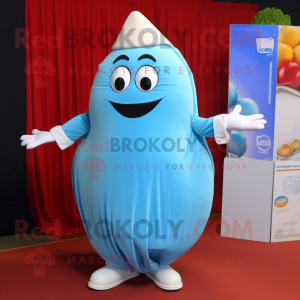 Sky Blue Shakshuka mascot costume character dressed with a Ball Gown and Pocket squares