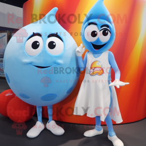 Sky Blue Shakshuka mascot costume character dressed with a Ball Gown and Pocket squares