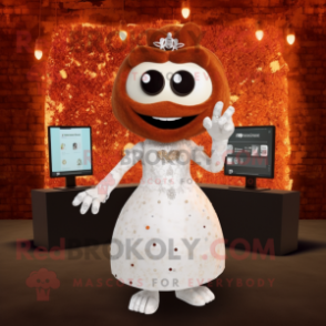 Rust Steak mascot costume character dressed with a Wedding Dress and Digital watches