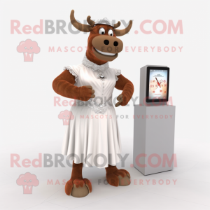 Rust Steak mascot costume character dressed with a Wedding Dress and Digital watches