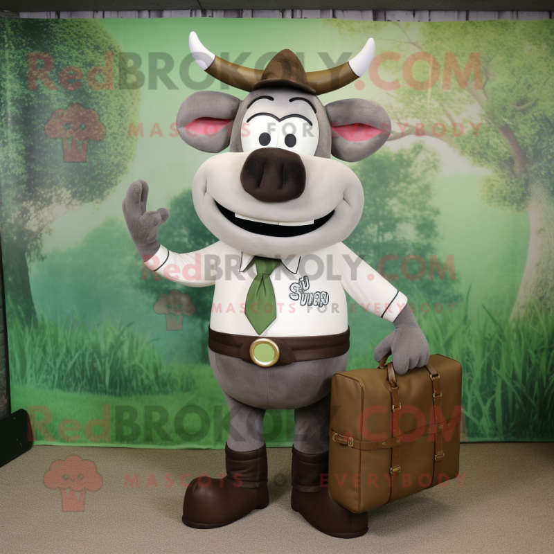 Olive Beef Stroganoff mascot costume character dressed with a Sheath Dress and Briefcases Olive Beef Stroganoff mascot costume character dressed with a Sheath Dress and Briefcases