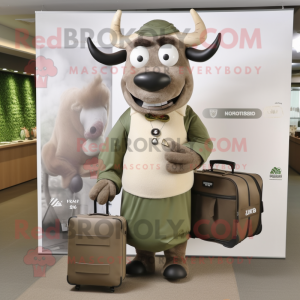 Olive Beef Stroganoff mascot costume character dressed with a Sheath Dress and Briefcases