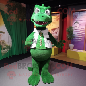 Forest Green Crocodile mascot costume character dressed with a Sheath Dress and Shawls
