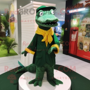 Forest Green Crocodile mascot costume character dressed with a Sheath Dress and Shawls