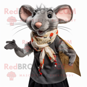 Gray Rat mascot costume character dressed with a Mini Dress and Scarf clips