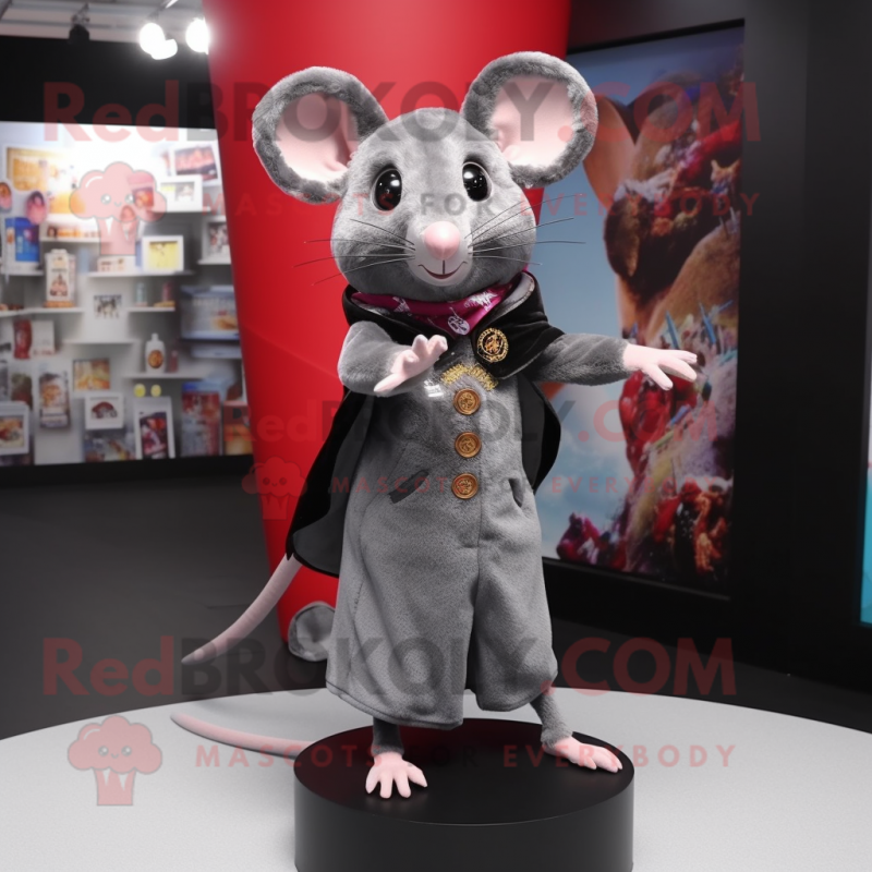 Gray Rat mascot costume character dressed with a Mini Dress and Scarf clips Gray Rat mascot costume character dressed with a Mini Dress and Scarf clips