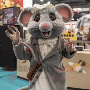 Gray Rat mascot costume character dressed with a Mini Dress and Scarf clips