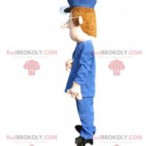 Snowman mascot with a blue suit and a cap - Redbrokoly.com