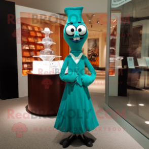 Teal Hourglass mascot costume character dressed with a Sheath Dress and Brooches