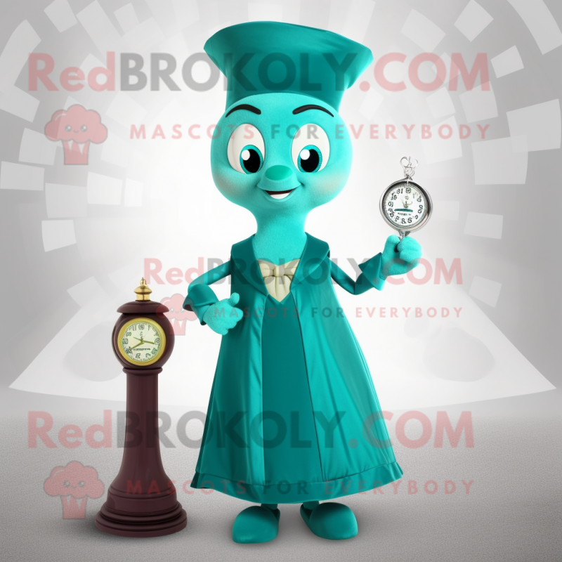 Teal Hourglass mascot costume character dressed with a Sheath Dress and Brooches Teal Hourglass mascot costume character dressed with a Sheath Dress and Brooches