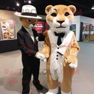 nan Mountain Lion mascot costume character dressed with a Tuxedo and Watches