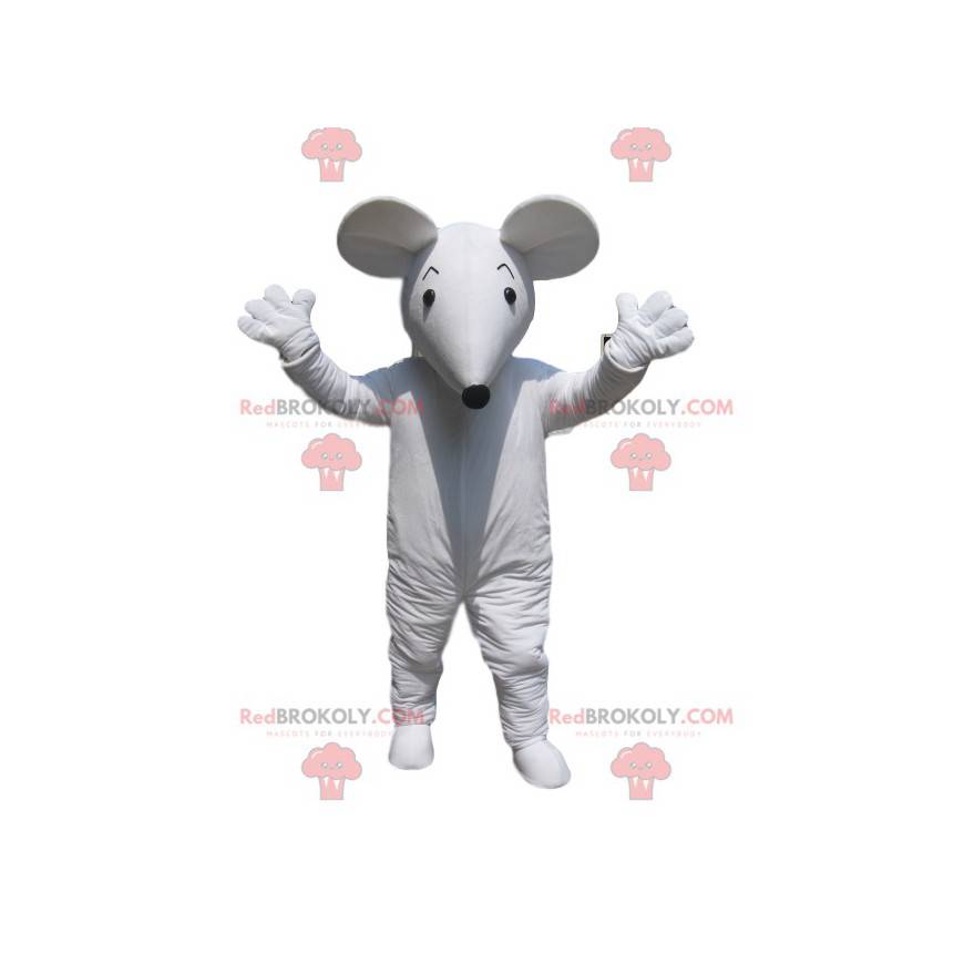 Mascotte de souris blanche avec son museau noir - Redbrokoly.com