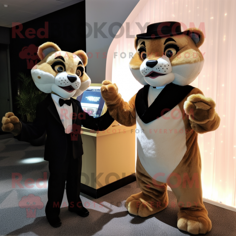 nan Mountain Lion mascot costume character dressed with a Tuxedo and Watches nan Mountain Lion mascot costume character dressed with a Tuxedo and Watches