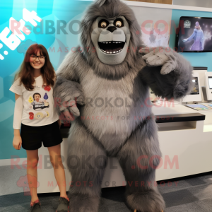 Gray Sasquatch mascot costume character dressed with a Mini Skirt and Brooches