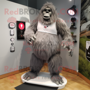 Gray Sasquatch mascot costume character dressed with a Mini Skirt and Brooches