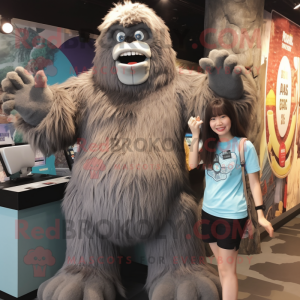 Gray Sasquatch mascot costume character dressed with a Mini Skirt and Brooches