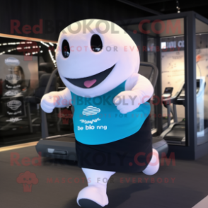 Black Beluga Whale mascot costume character dressed with a Running Shorts and Bracelets