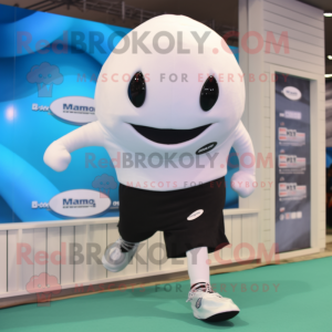 Black Beluga Whale mascot costume character dressed with a Running Shorts and Bracelets