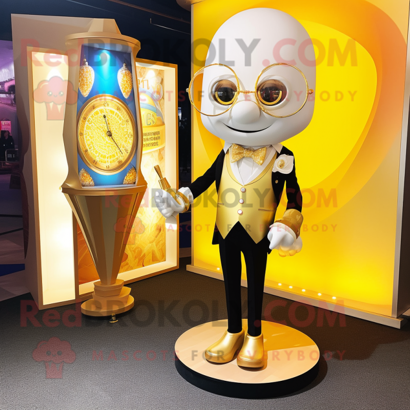 Gold Hourglass mascot costume character dressed with a Blazer and Anklets Gold Hourglass mascot costume character dressed with a Blazer and Anklets