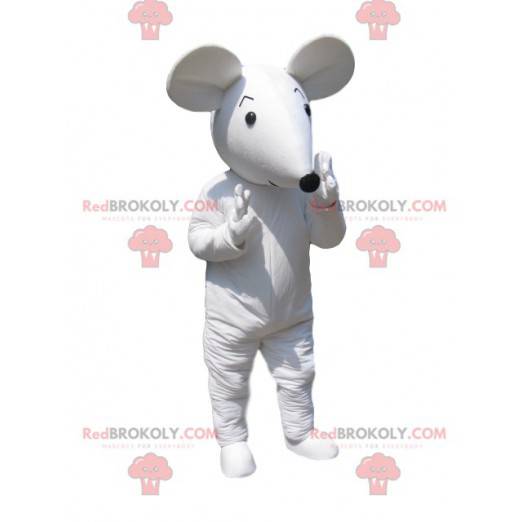 Mascote de camundongo branco com focinho preto - Redbrokoly.com