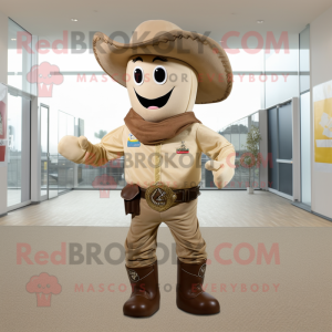 Beige Cowboy mascot costume character dressed with a Cargo Pants and Tie pins