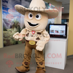 Beige Cowboy mascot costume character dressed with a Cargo Pants and Tie pins