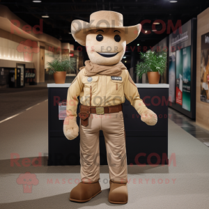 Beige Cowboy mascot costume character dressed with a Cargo Pants and Tie pins