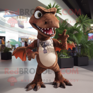 Brown Dimorphodon mascot costume character dressed with a Jumpsuit and Suspenders