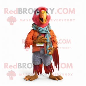 Rust Parrot mascot costume character dressed with a Flare Jeans and Scarf clips