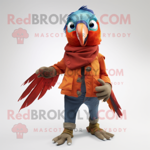 Rust Parrot mascot costume character dressed with a Flare Jeans and Scarf clips