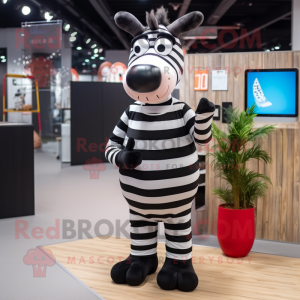 Black Zebra mascot costume character dressed with a Culottes and Eyeglasses