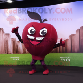Maroon Apple mascot costume character dressed with a Yoga Pants and Ties