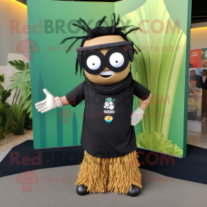 Black Pad Thai mascot costume character dressed with a Graphic Tee and Eyeglasses