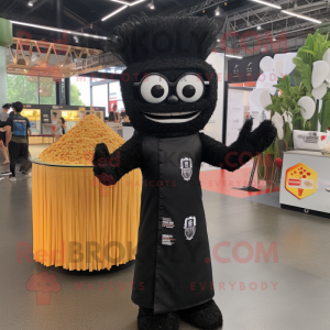 Black Pad Thai mascot costume character dressed with a Graphic Tee and Eyeglasses