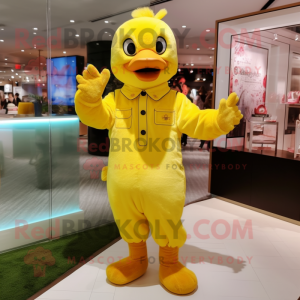 Yellow Gosling mascot costume character dressed with a Romper and Gloves