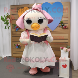 Peach Love Letter mascot costume character dressed with a Dress Shirt and Shawls