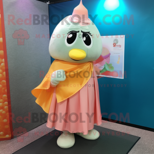Peach Love Letter mascot costume character dressed with a Dress Shirt and Shawls