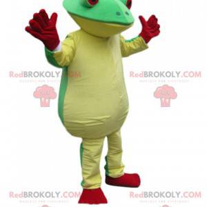 green and yellow frog mascot with big red eyes! - Redbrokoly.com