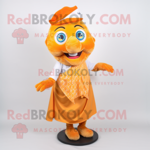 Orange Fish And Chips mascot costume character dressed with a Pencil Skirt and Scarves